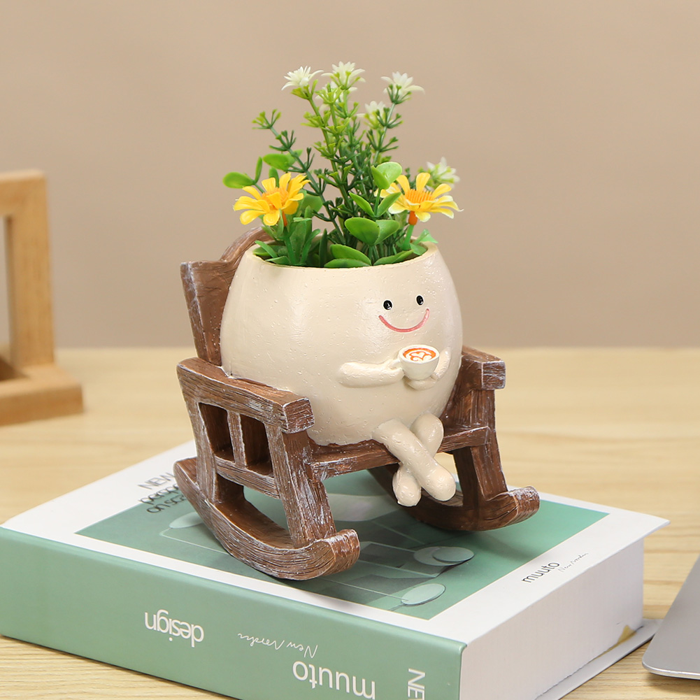 Japanese Garden Bonsai - 椅子/スイングスマイルフェイスプランター樹脂ぶら下げかわいいヘッドプランタークリエイティブロッキング多肉植物ポット家庭菜園花容器