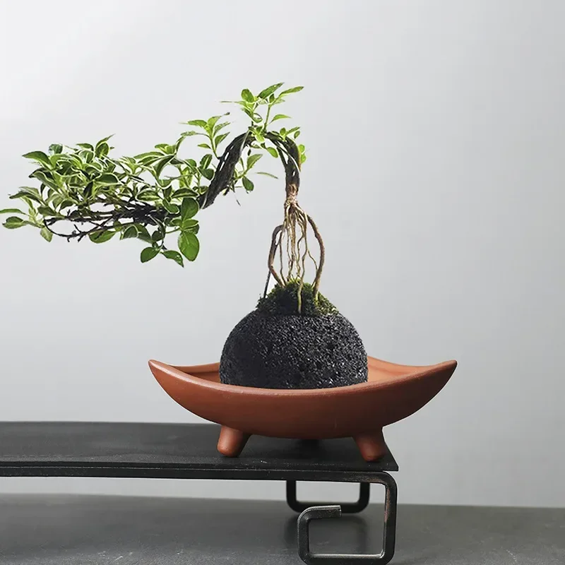 Japanese Garden Bonsai - 屋内植物用のパーソナライズされたセラミック植木鉢、紫色の土鍋、竹、マイクロランドスケープデコレーション