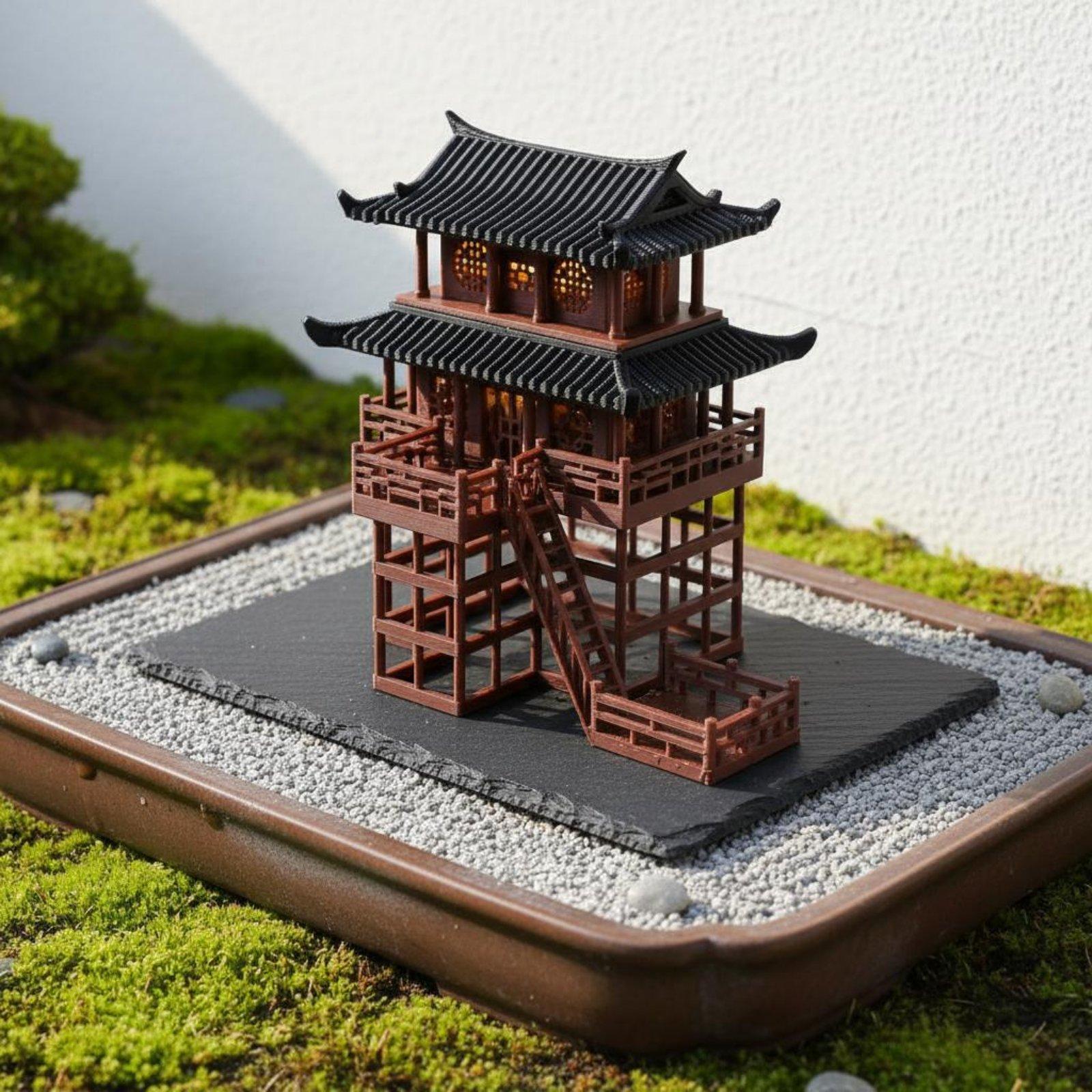 Japanese Garden Bonsai - 盆栽ハウス卓上プラスチック製パゴダミニマイクロ風景ホームアクセント、和風庭園パゴダ用