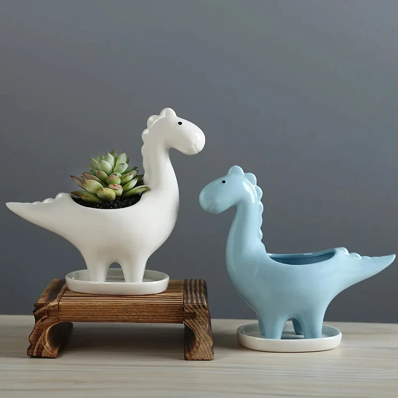 植木鉢トレイ付きセラミック漫画恐竜プランター、多肉植物、植木 - Japanese Garden Bonsai のレビューと価格