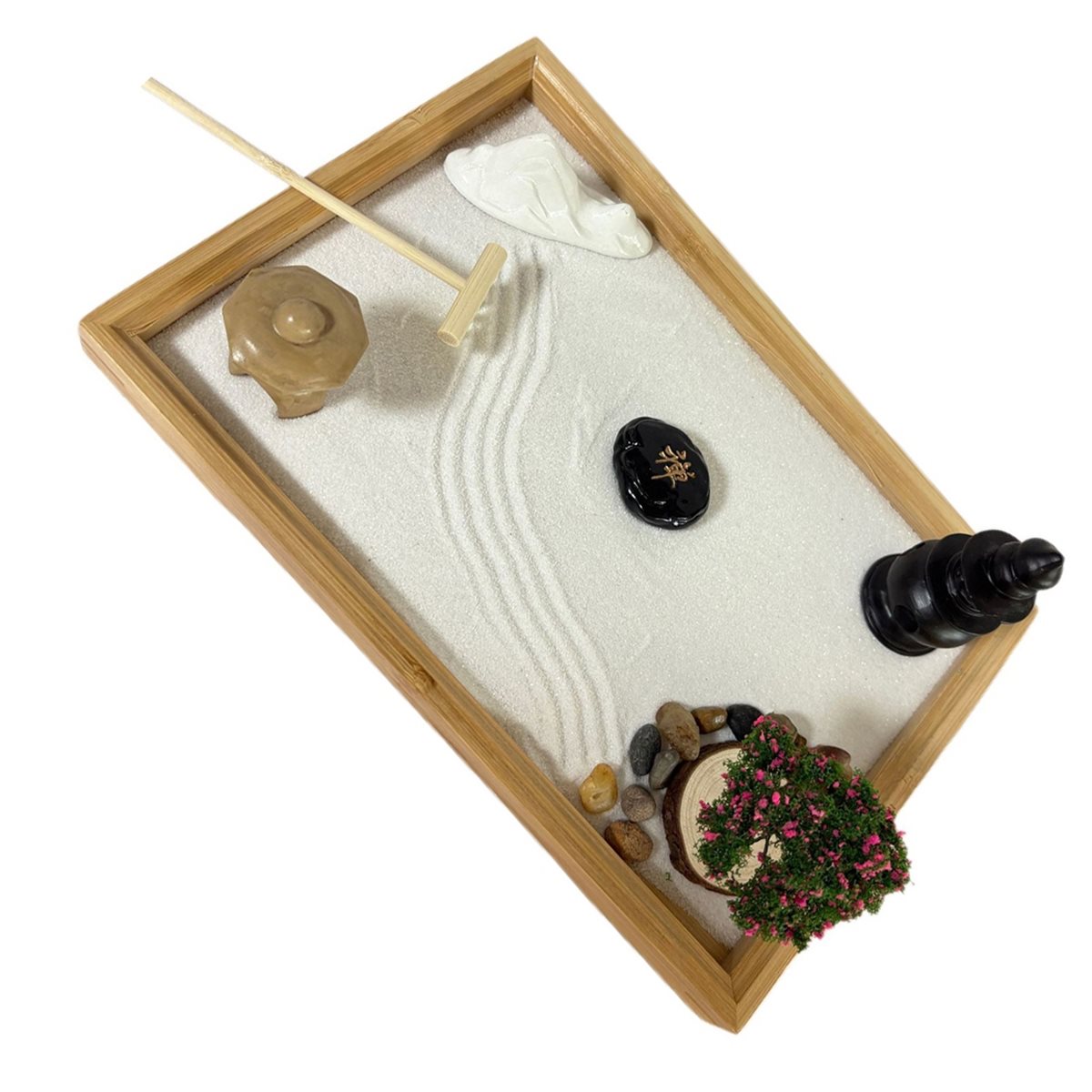 618メガセール 日本庭園風デスク用白砂、人工盆栽、石、熊手 - Japanese Garden Bonsai のレビューと価格