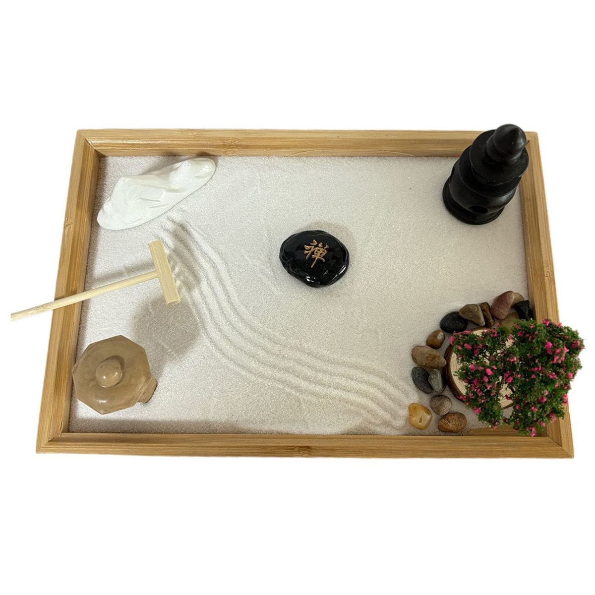 618メガセール 日本庭園風デスク用白砂、人工盆栽、石、熊手 - Japanese Garden Bonsai のレビューと価格