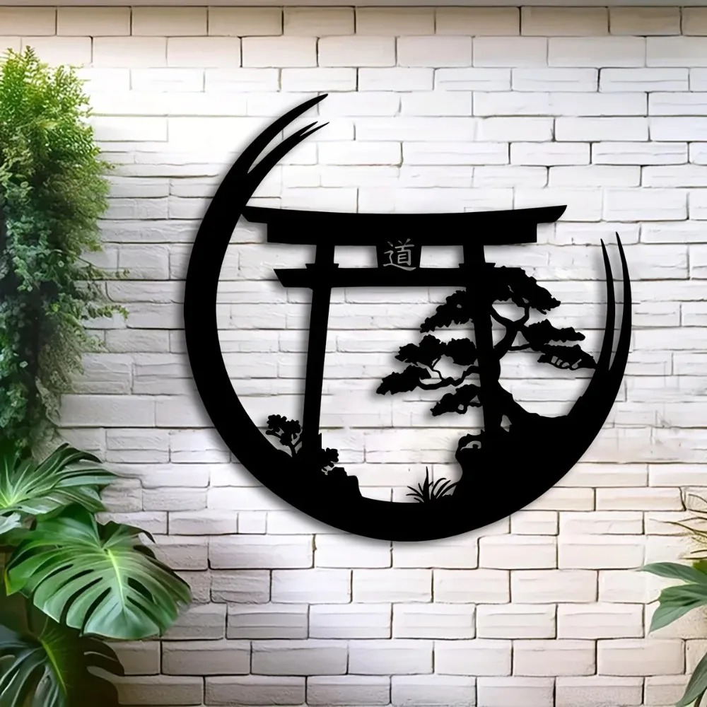 日本の盆栽と鳥居の金属製ウォールアート、アルミ製鉄製吊り下げ - Japanese Garden Bonsai のレビューと価格