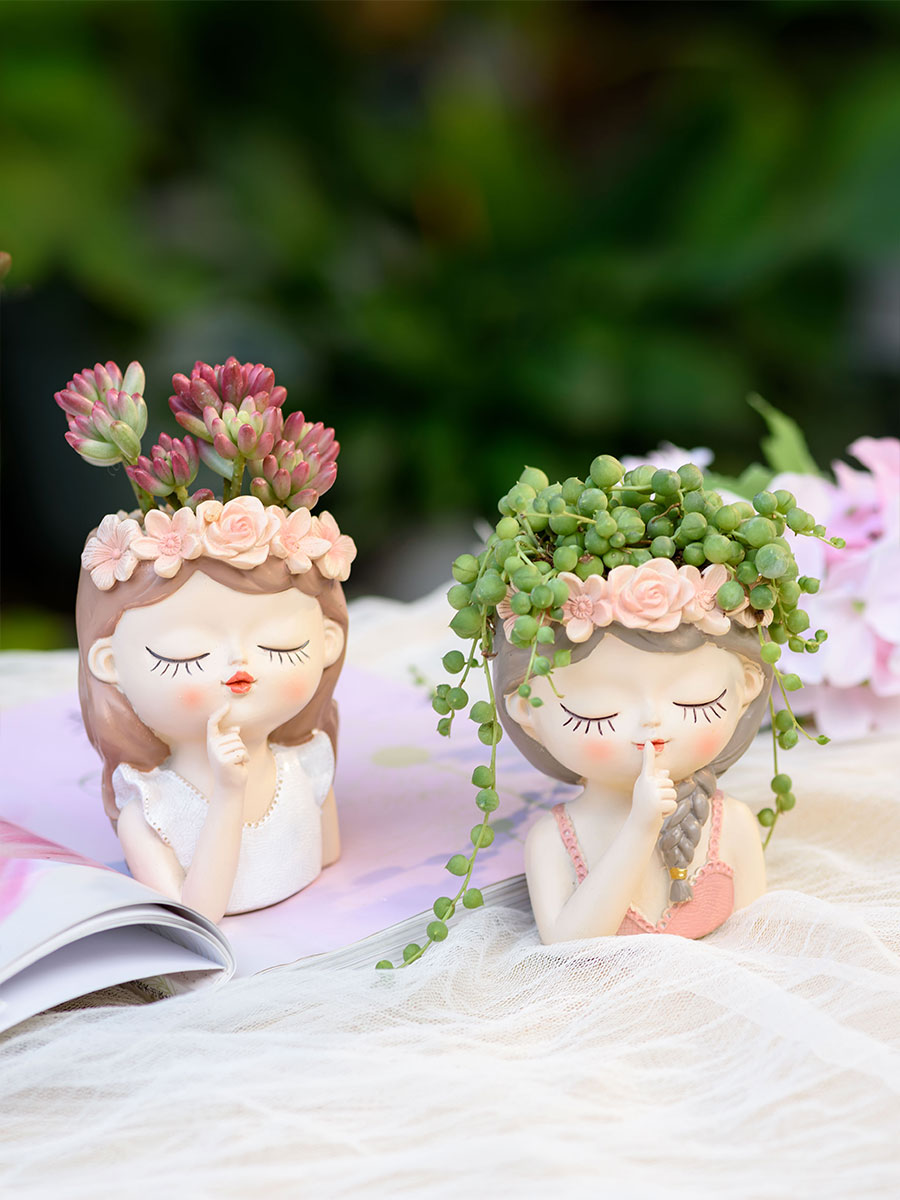 排水穴、植木鉢、サボテン植物ポット、美しい女の子の頭、盆栽プ - Japanese Garden Bonsai のレビューと価格