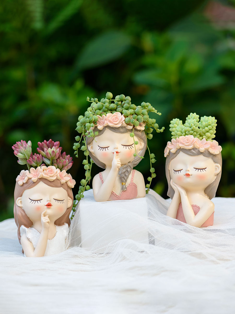 排水穴、植木鉢、サボテン植物ポット、美しい女の子の頭、盆栽プ - Japanese Garden Bonsai のレビューと価格