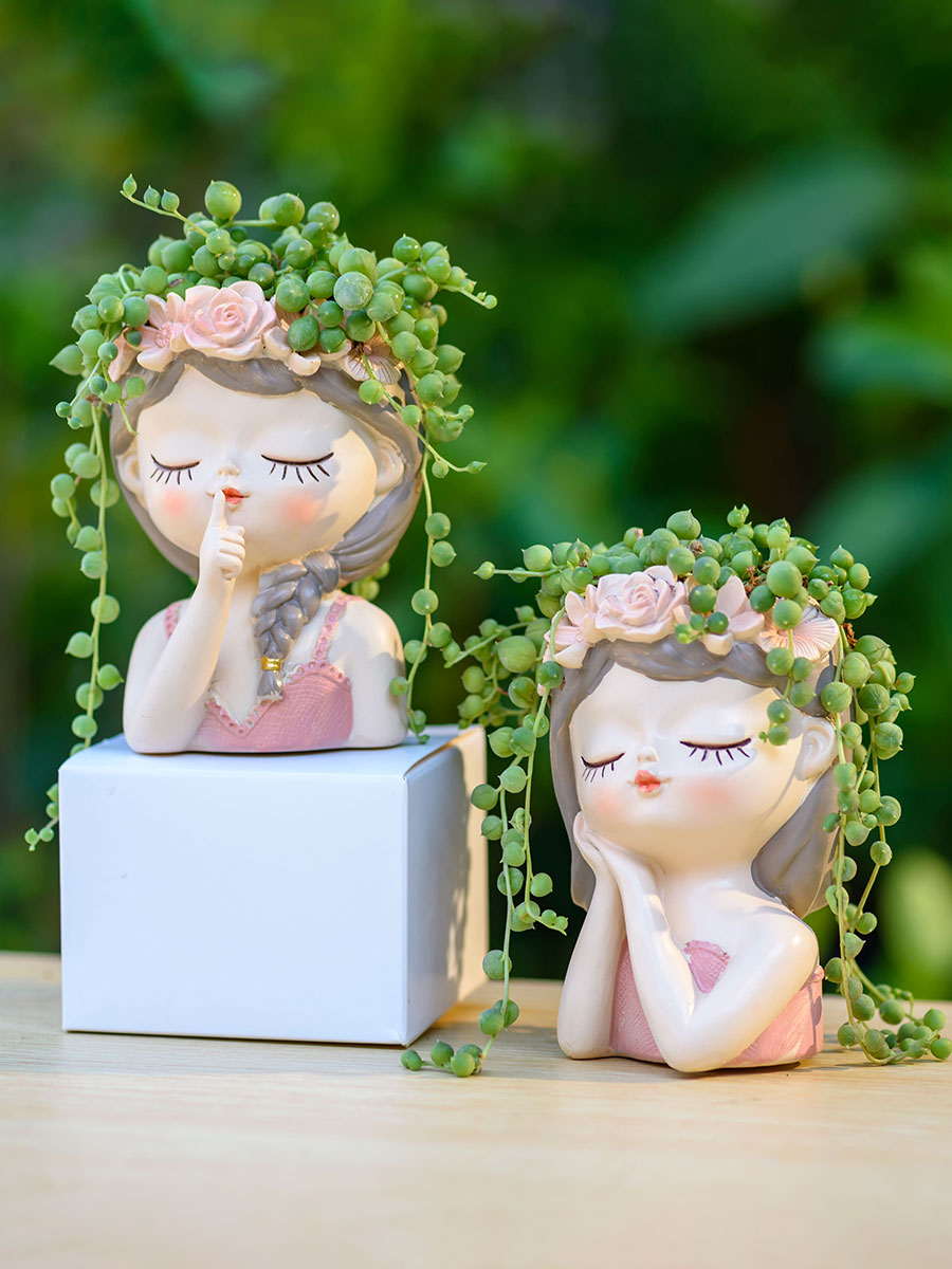 排水穴、植木鉢、サボテン植物ポット、美しい女の子の頭、盆栽プ - Japanese Garden Bonsai のレビューと価格