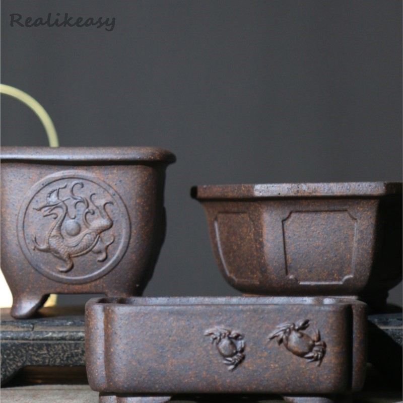 セラミック中国多肉植物ポット,手作りの盆栽ポット,紫色の砂, - Japanese Garden Bonsai のレビューと価格